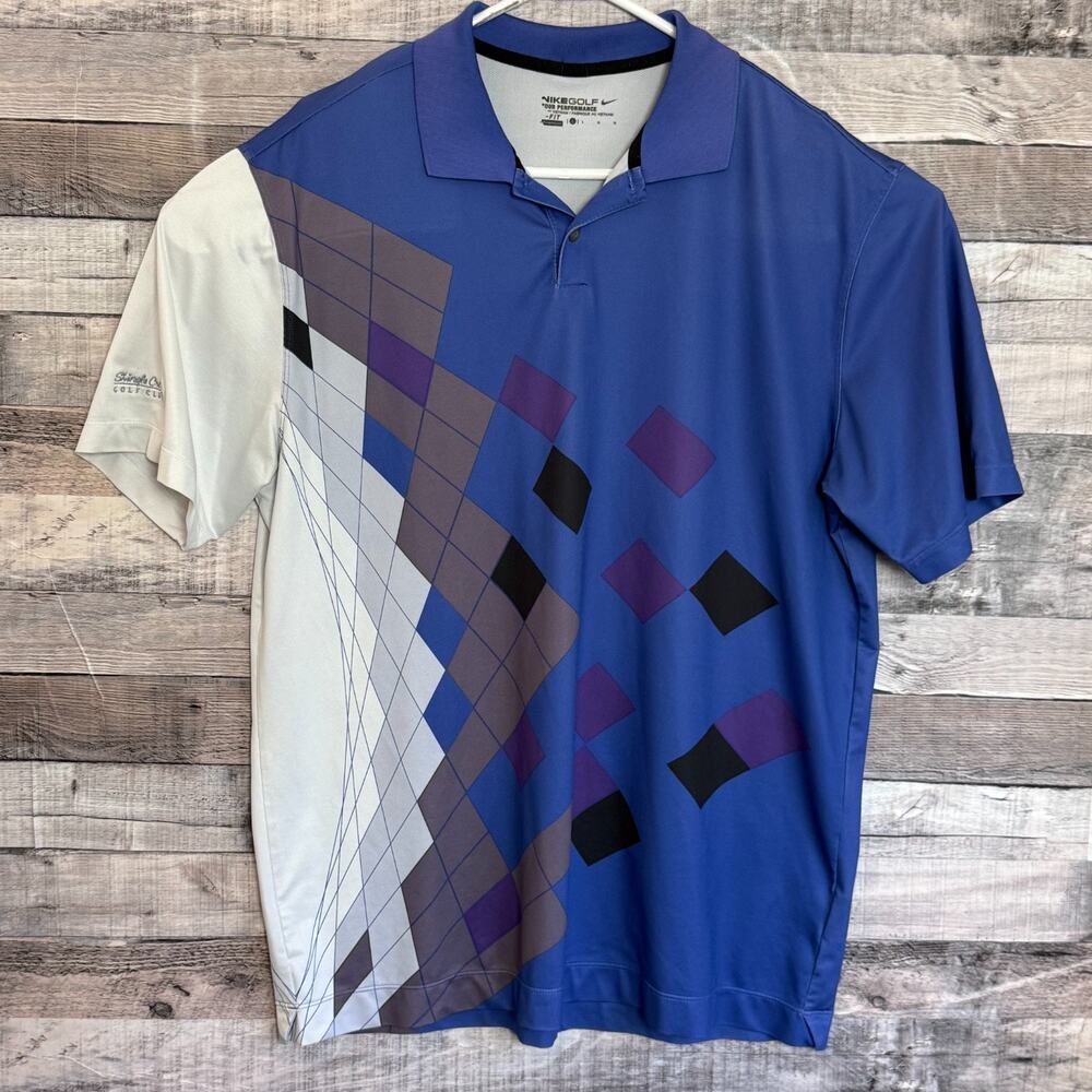 Nike Tour Performance Golf Polo Shirt Mens Large Purple Abstract Dri Fit Stretch
